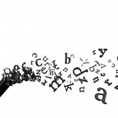 A pencil dissolving into alphabetical characters.